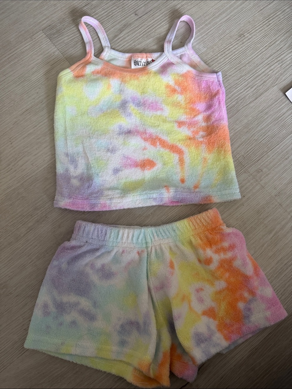 Kids Tie-Dye Terry Tank & Shorts Pajama Set - Pastel Rainbow